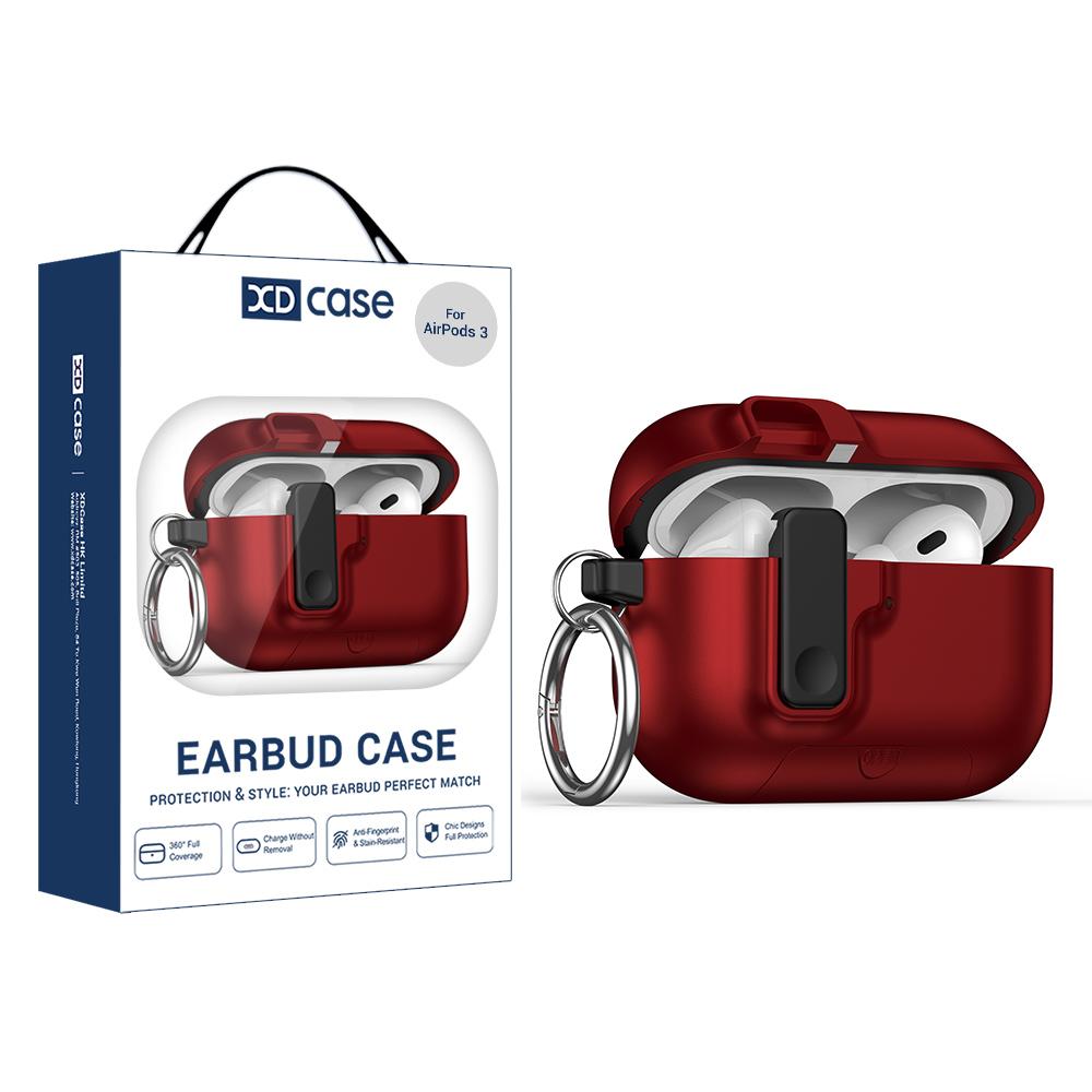 For AirPods Pro 3 XDcase Armor Full-body Earphone Case with Hook & Security Lock & Holder(Red) - Shopkiz.com