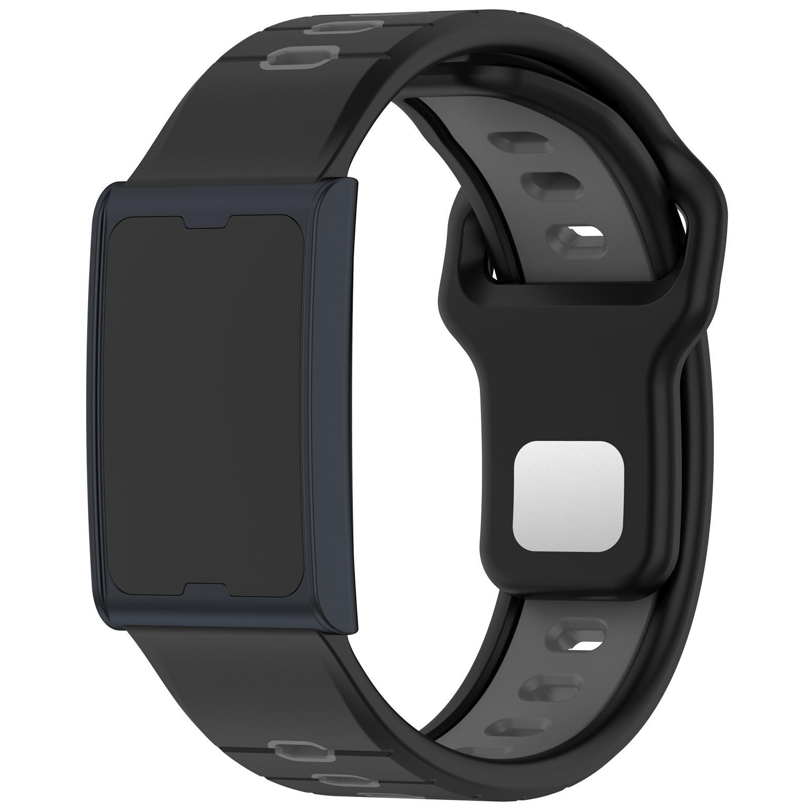 For Amazfit Helio Strap Horizontal Stripes Reverse Buckle Two Color Silicone Watch Band(Black Grey)