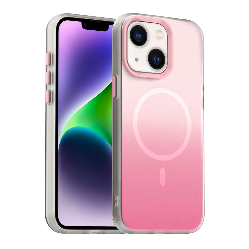 For iPhone 14 Candy Gradient Series 3 in 1 Hybrid Magnetic Phone Case(Pink) - Shopkiz.com