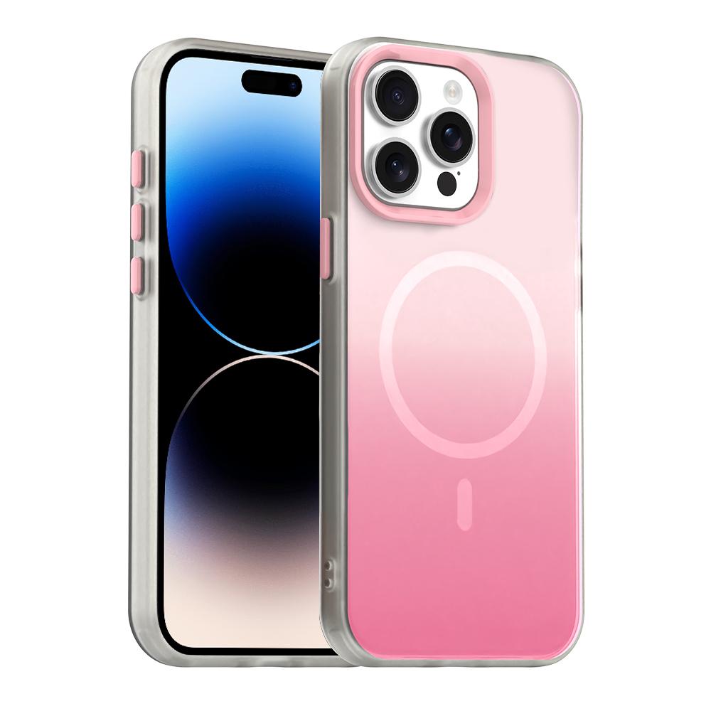 For iPhone 14 Pro Candy Gradient Series 3 in 1 Hybrid Magnetic Phone Case(Pink) - Shopkiz.com