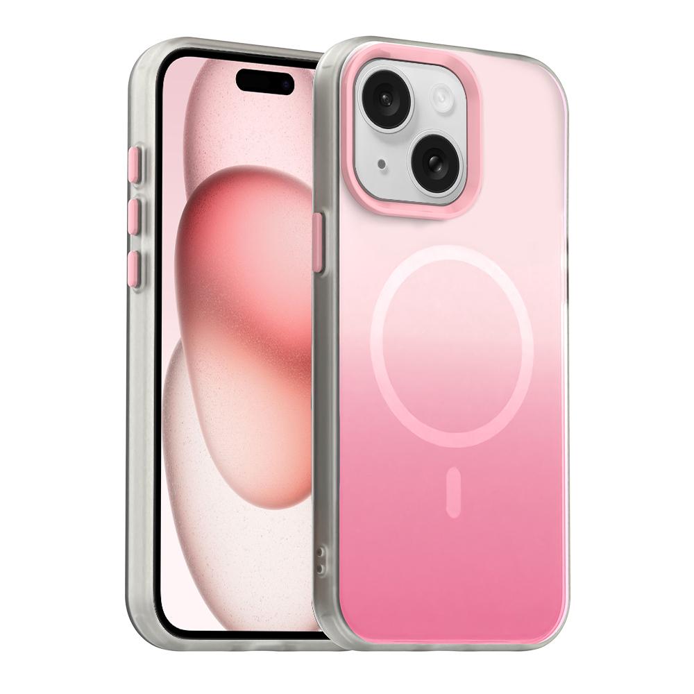 For iPhone 15 Plus Candy Gradient Series 3 in 1 Hybrid Magnetic Phone Case(Pink) - Shopkiz.com
