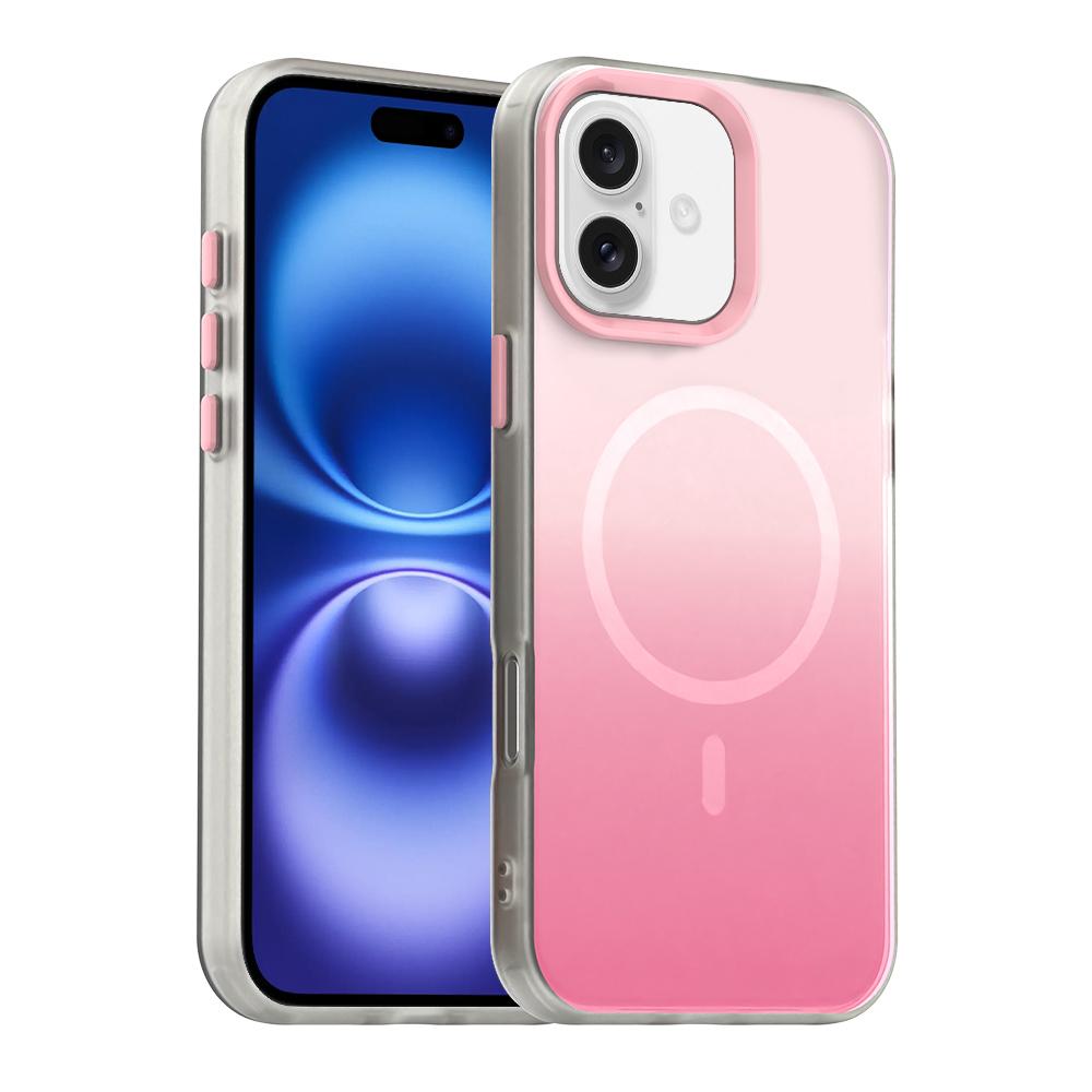 For iPhone 16 Plus Candy Gradient Series 3 in 1 Hybrid Magnetic Phone Case(Pink) - Shopkiz.com