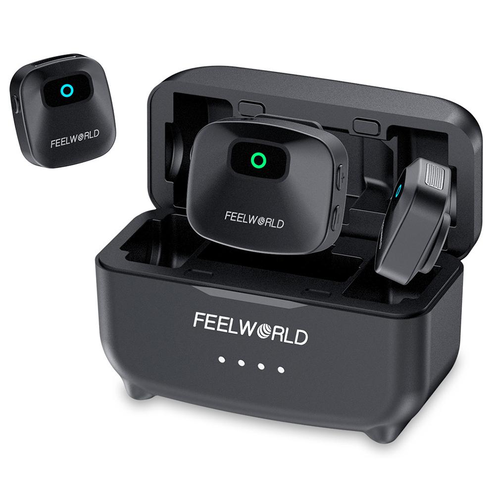FEELWORLD LM1 Wireless Lavalier Microphone for Phone Computer Camera, 2TX + 1RX + Charging Case(Black) - Shopkiz.com