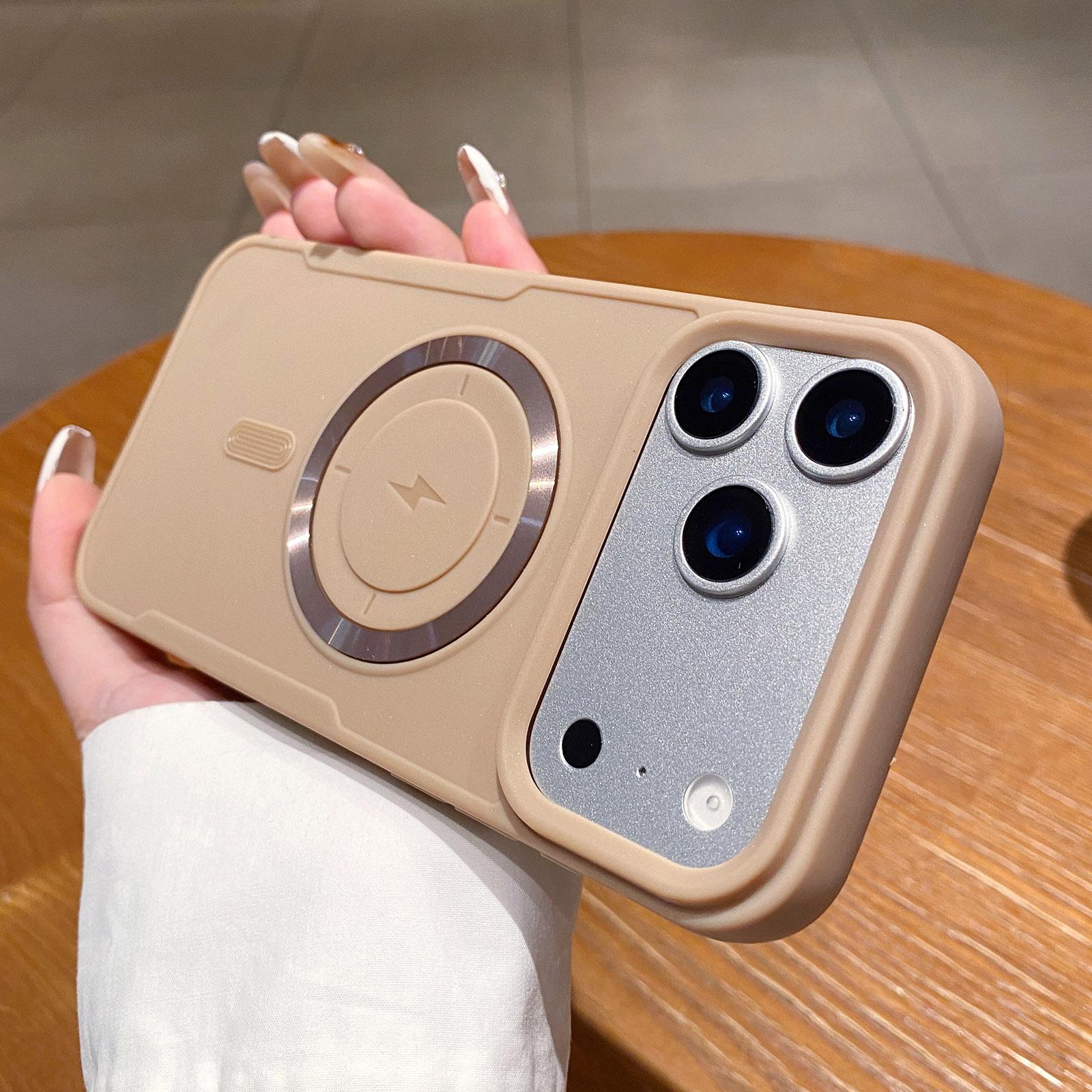 For iPhone 17 Pro Max Metal Magnetic Ring TPU Shockproof Phone Case(Khaki) - Shopkiz.com