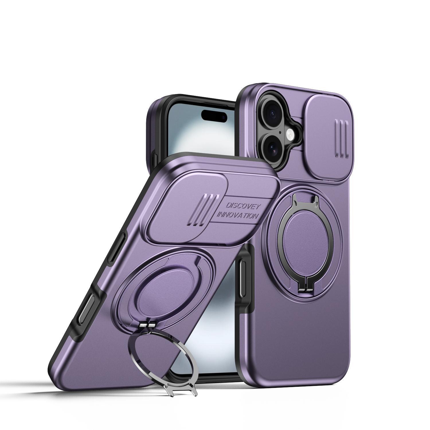 For iPhone 17 Camera Sliding Shield Magnetic Rotation Holder Phone Case(Purple) - Shopkiz.com