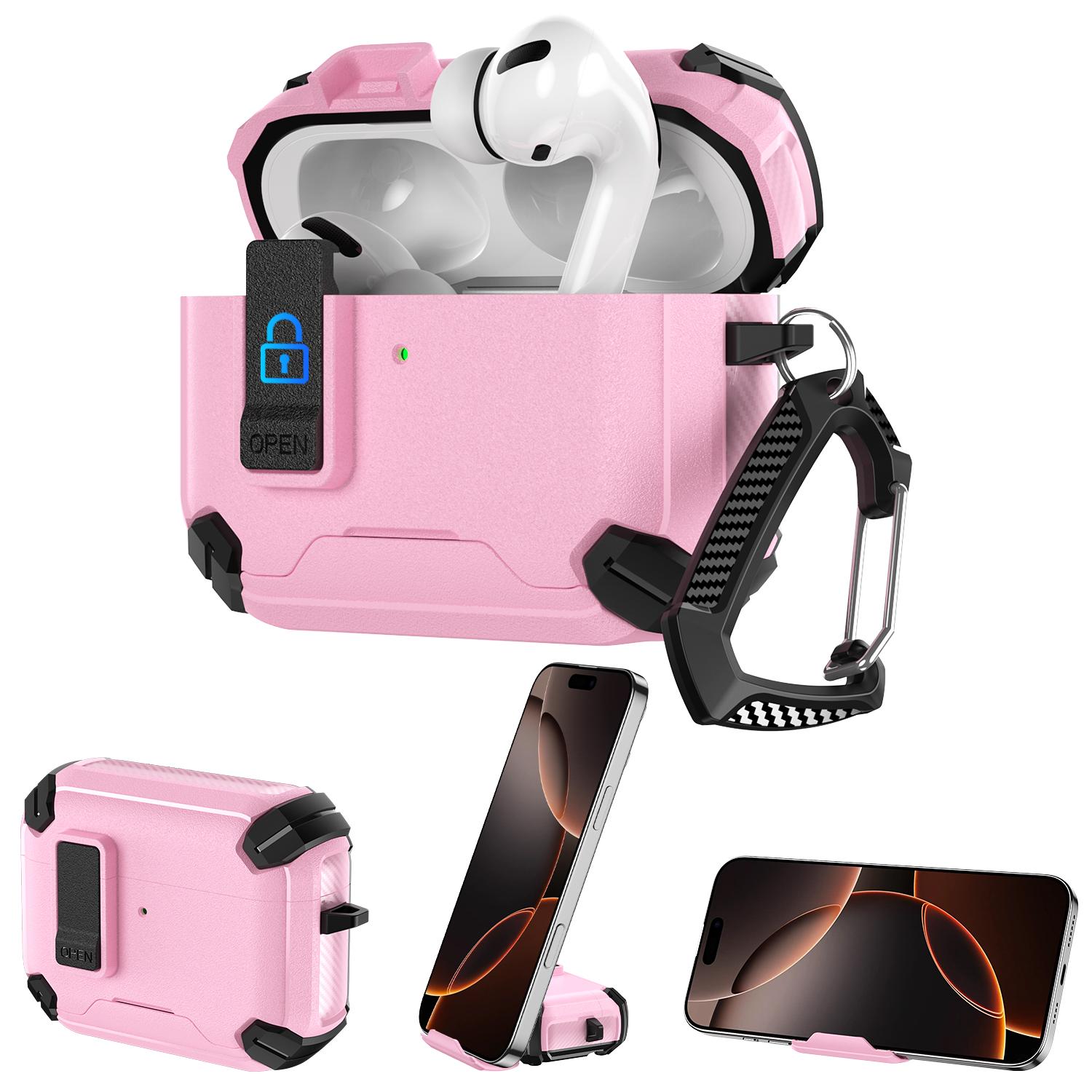 For AirPods Pro 2 / Pro Explorer Dual Color Side Carbon Fiber Magnetic Holder Earphone Case(Pink Black) - Shopkiz.com