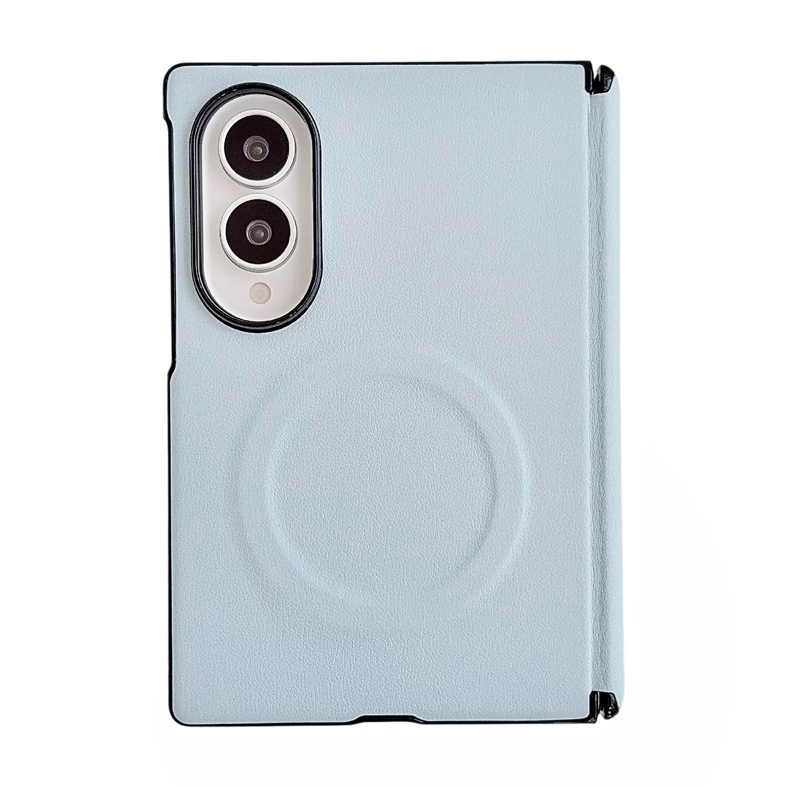 For Galaxy Z Fold8 5G Integrated Magnetic Axis Solid Color Leather Texture Phone Case with Magnetic Ring(Blue) - Shopkiz.com