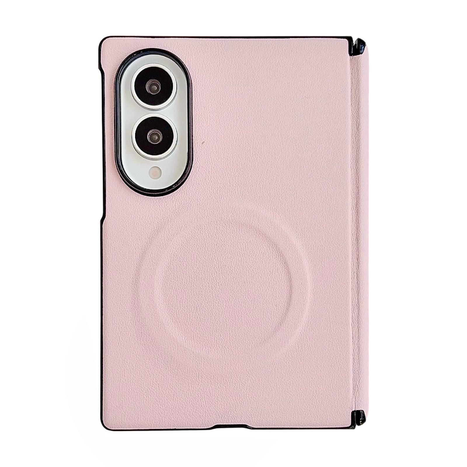 For Galaxy Z Fold8 5G Integrated Magnetic Axis Solid Color Leather Texture Phone Case with Magnetic Ring(Pink) - Shopkiz.com
