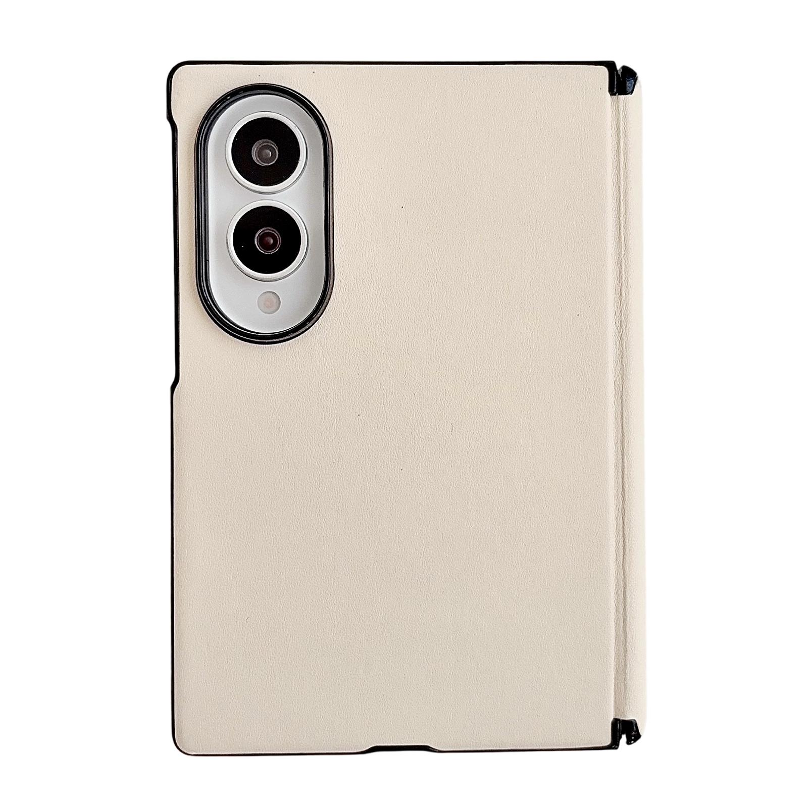For Galaxy Z Fold8 5G Integrated Magnetic Axis Solid Color Leather Texture Phone Case(Beige) - Shopkiz.com