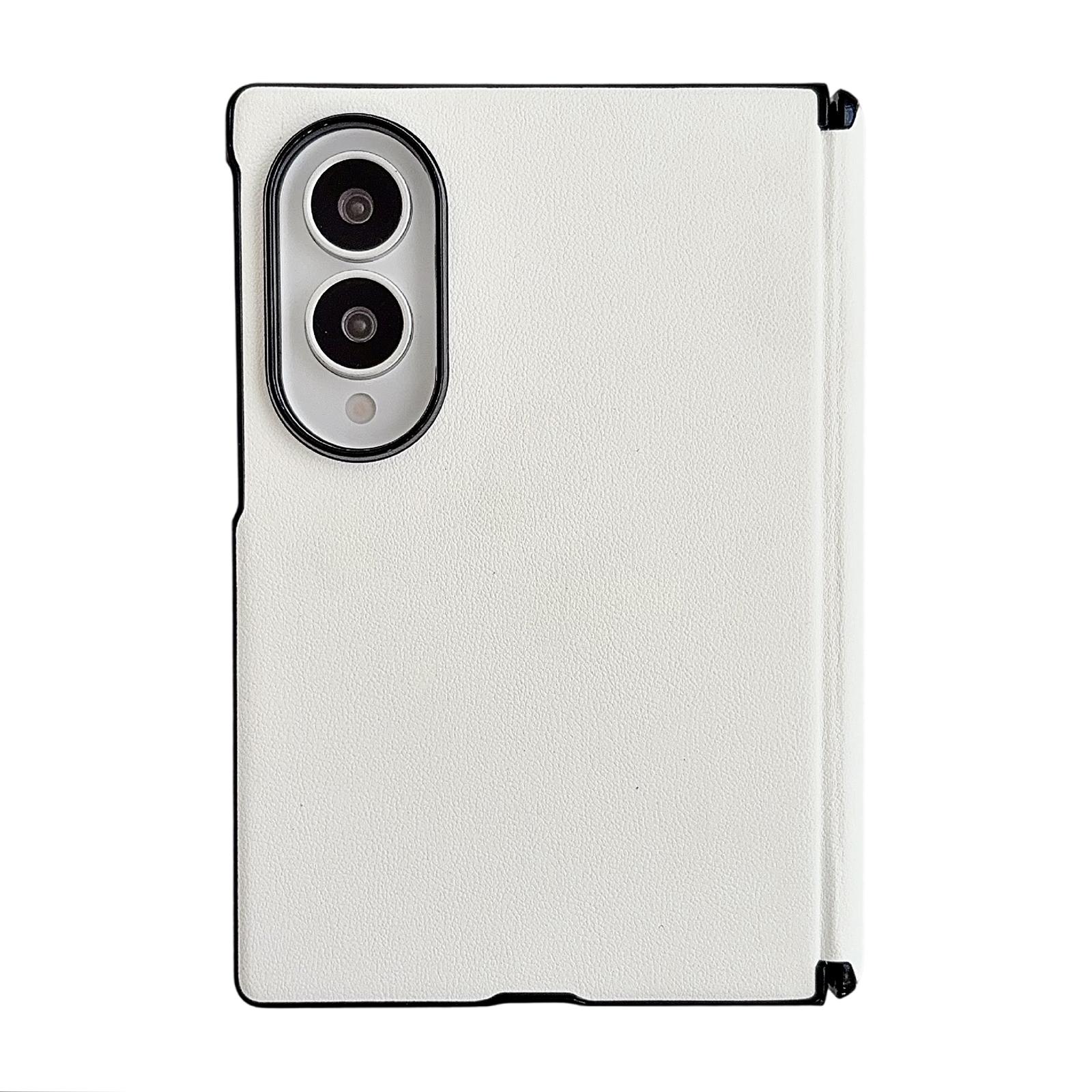 For Galaxy Z Fold8 5G Integrated Magnetic Axis Solid Color Leather Texture Phone Case(White) - Shopkiz.com