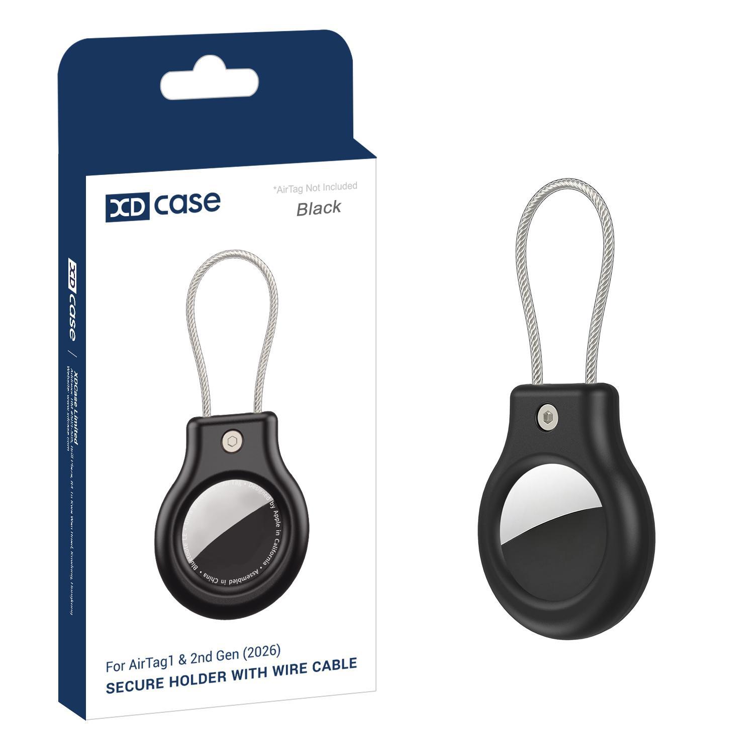 For AirTag 2nd Gen / 1st Gen XDcase Hollow PC Protective Case with Security Lock & Metal Strap(Black) - Shopkiz.com