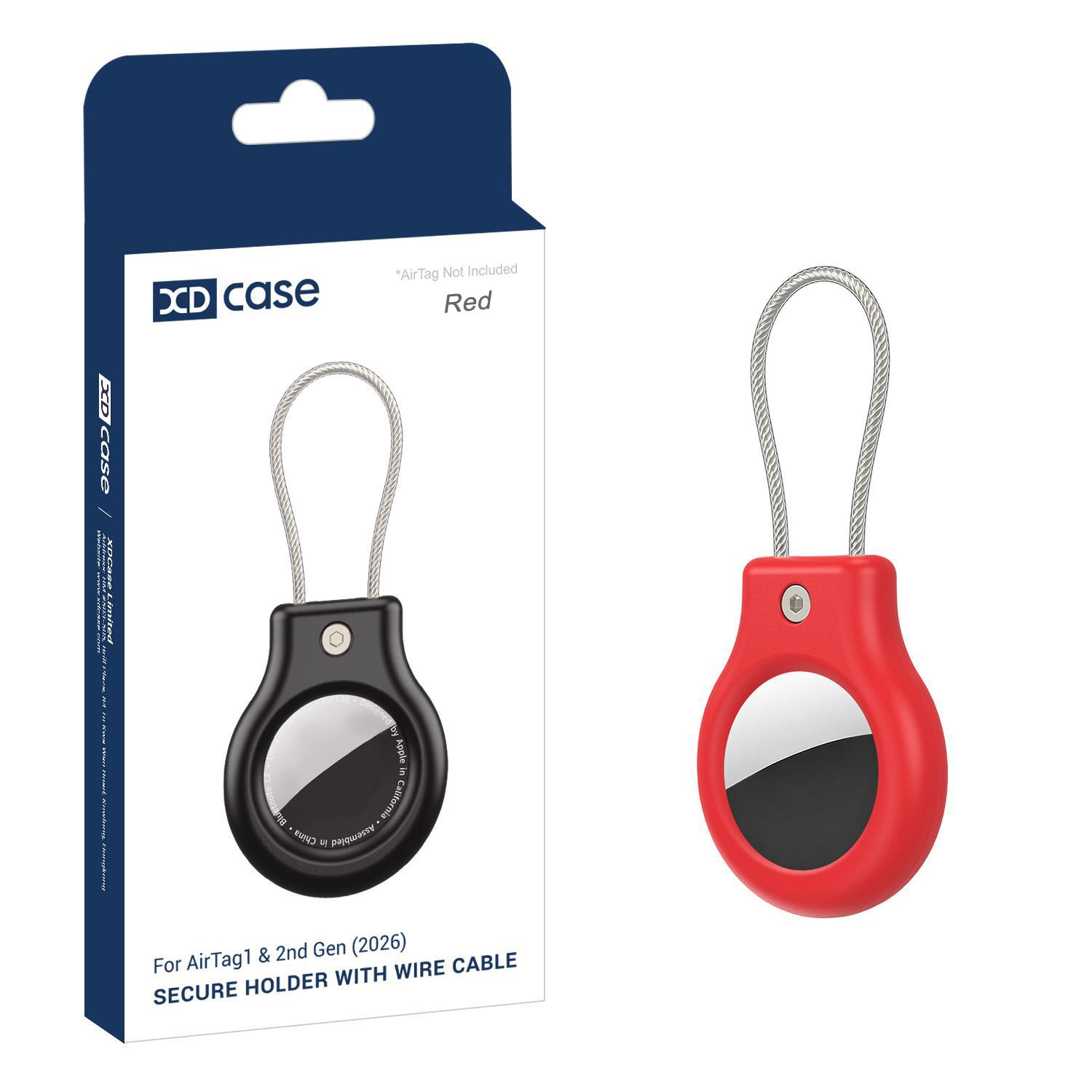 For AirTag 2nd Gen / 1st Gen XDcase Hollow PC Protective Case with Security Lock & Metal Strap(Red) - Shopkiz.com