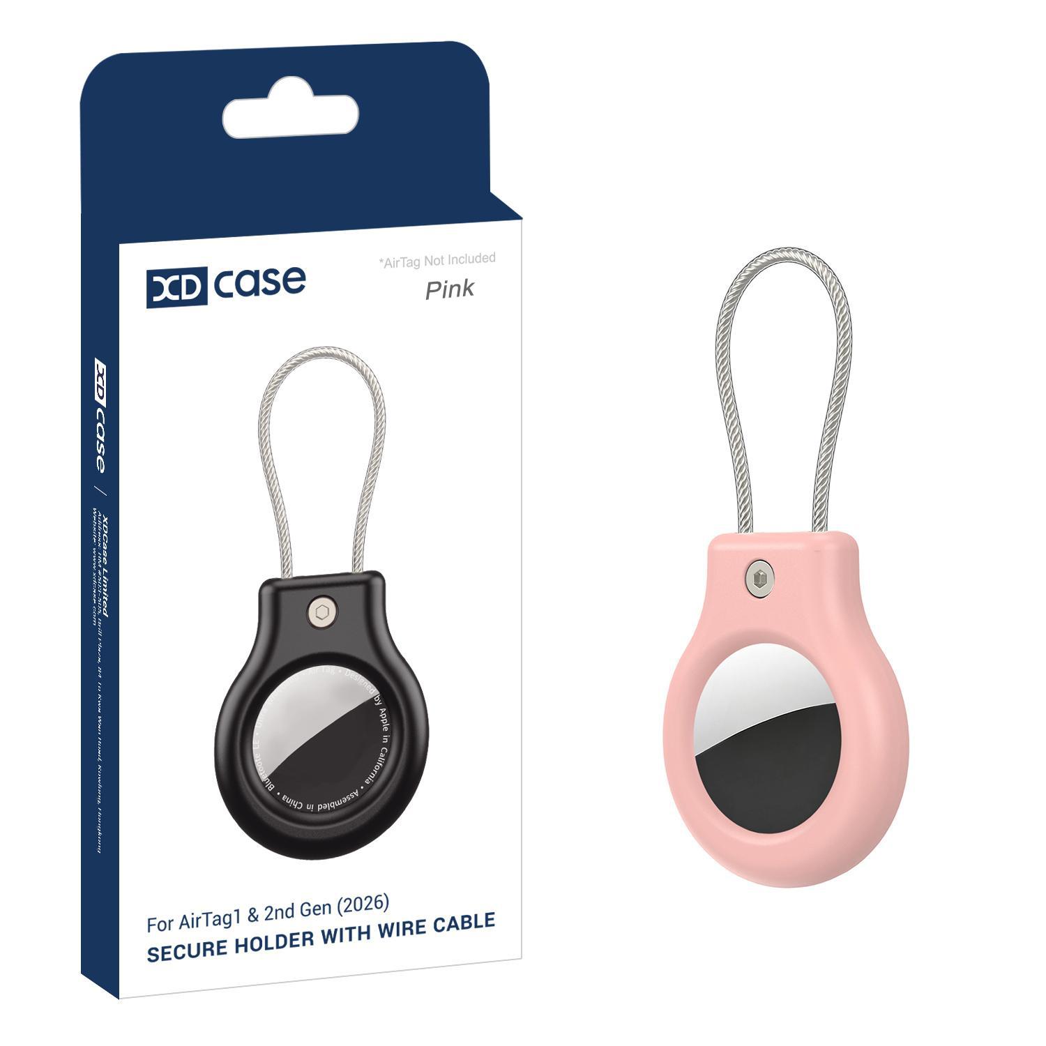 For AirTag 2nd Gen / 1st Gen XDcase Hollow PC Protective Case with Security Lock & Metal Strap(Pink) - Shopkiz.com