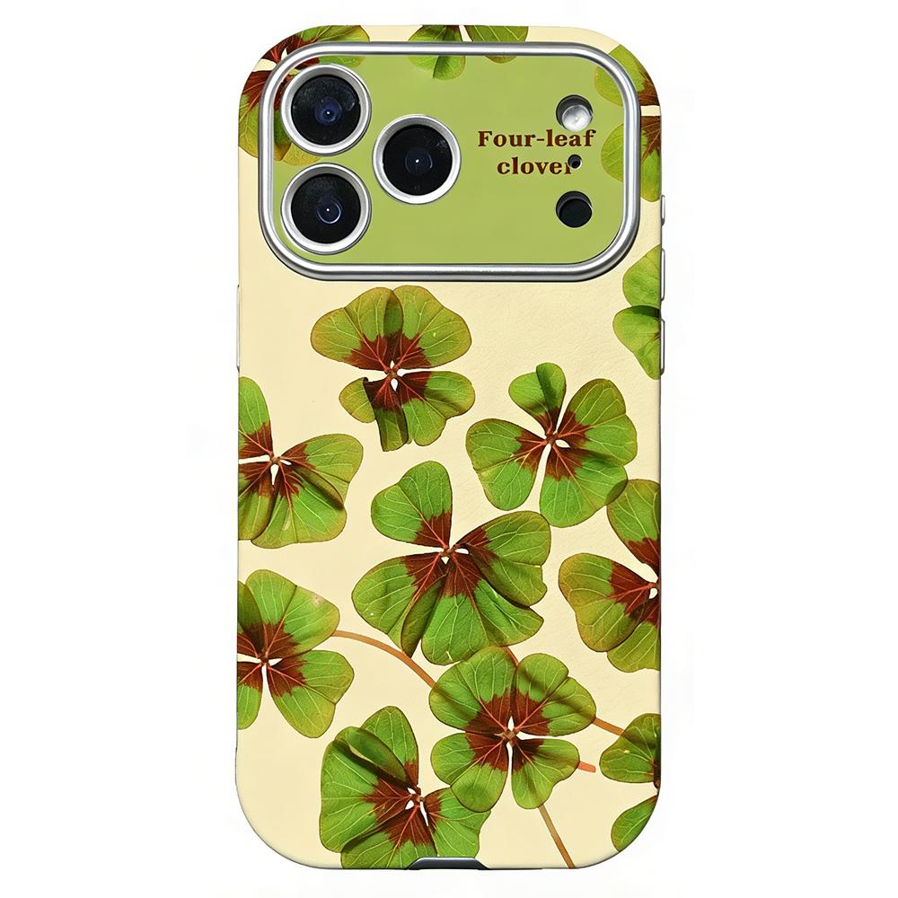 For iPhone 17 Pro Max Rounded Edge Large Window Silicone Phone Case(Four-leaf Clover) - Shopkiz.com