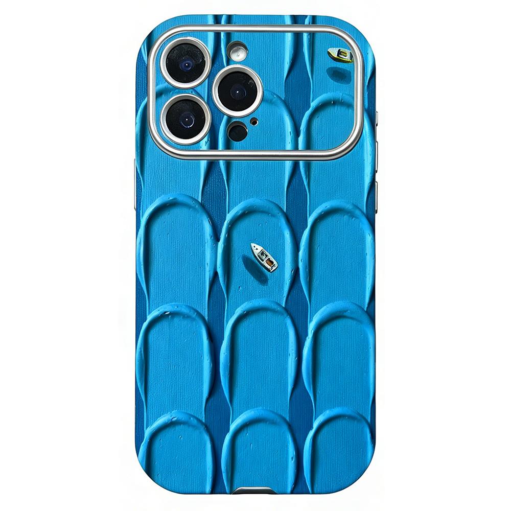 For iPhone 16 Pro Max Rounded Edge Large Window Silicone Phone Case(Blue Oil Painting) - Shopkiz.com
