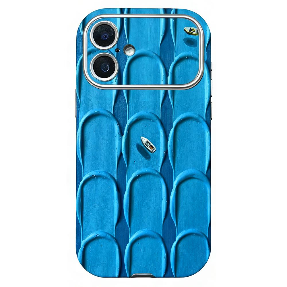 For iPhone 16 Rounded Edge Large Window Silicone Phone Case(Blue Oil Painting) - Shopkiz.com