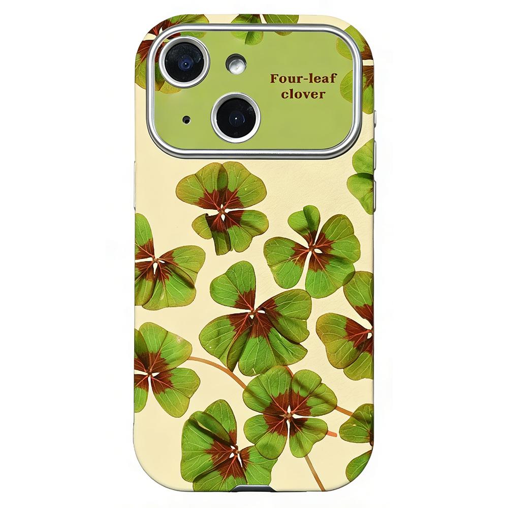For iPhone 14 Rounded Edge Large Window Silicone Phone Case(Four-leaf Clover) - Shopkiz.com