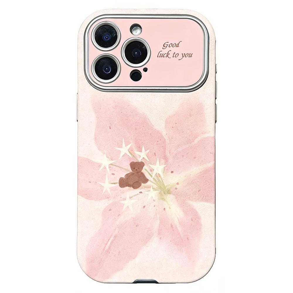 For iPhone 14 Pro Rounded Edge Large Window Silicone Phone Case(Flower Bear) - Shopkiz.com