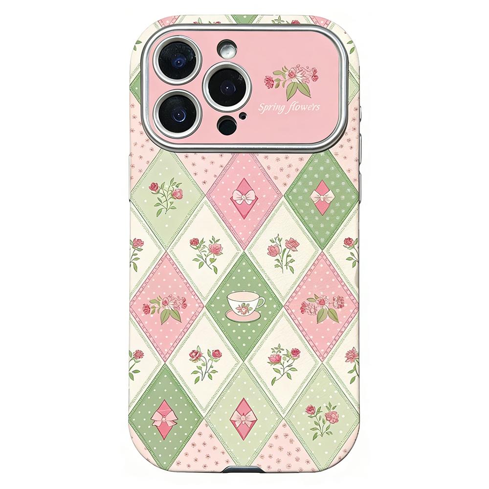 For iPhone 13 Pro Rounded Edge Large Window Silicone Phone Case(Diamond-grid Flowers) - Shopkiz.com