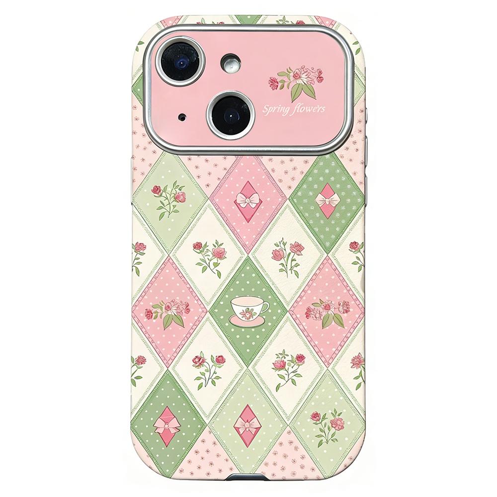 For iPhone 13 Rounded Edge Large Window Silicone Phone Case(Diamond-grid Flowers) - Shopkiz.com