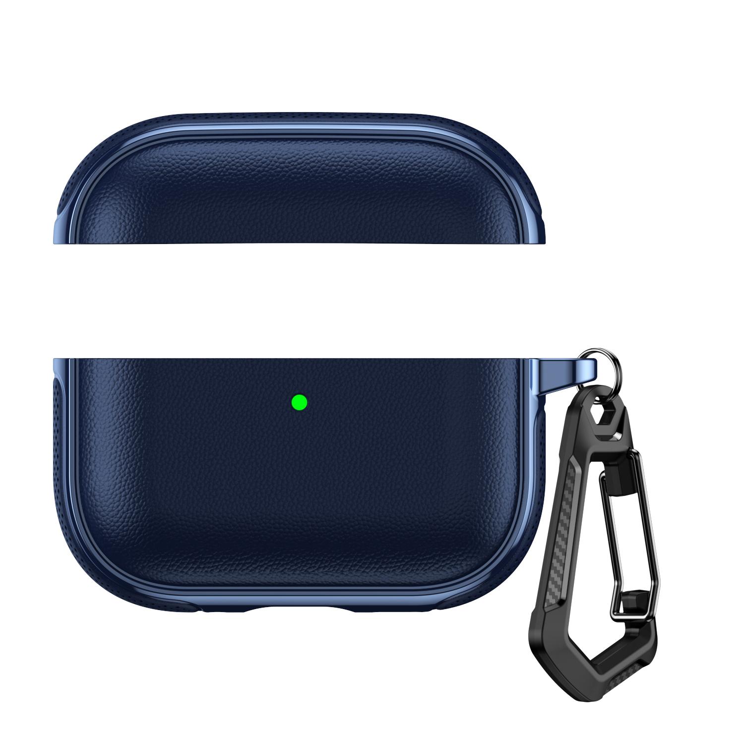 For AirPods Pro 2 / AirPods Pro Split Design Vegan Leather Texture Earphone Protective Case With Metal Hook(Blue) - Shopkiz.com