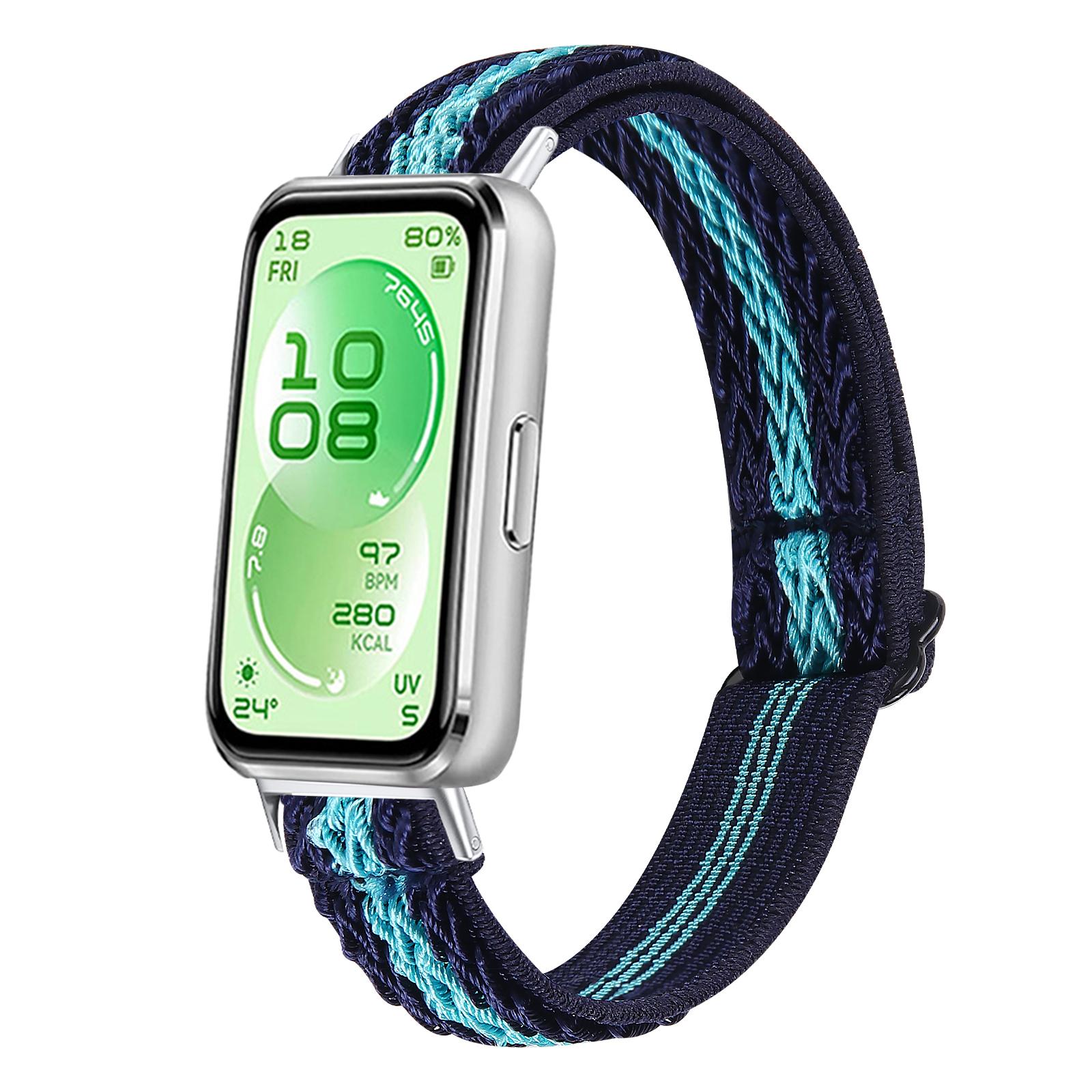 For Huawei Band 11 / Band 11 Pro Buckle Wave Braided Nylon Watch Band(Midnight Blue Mint)