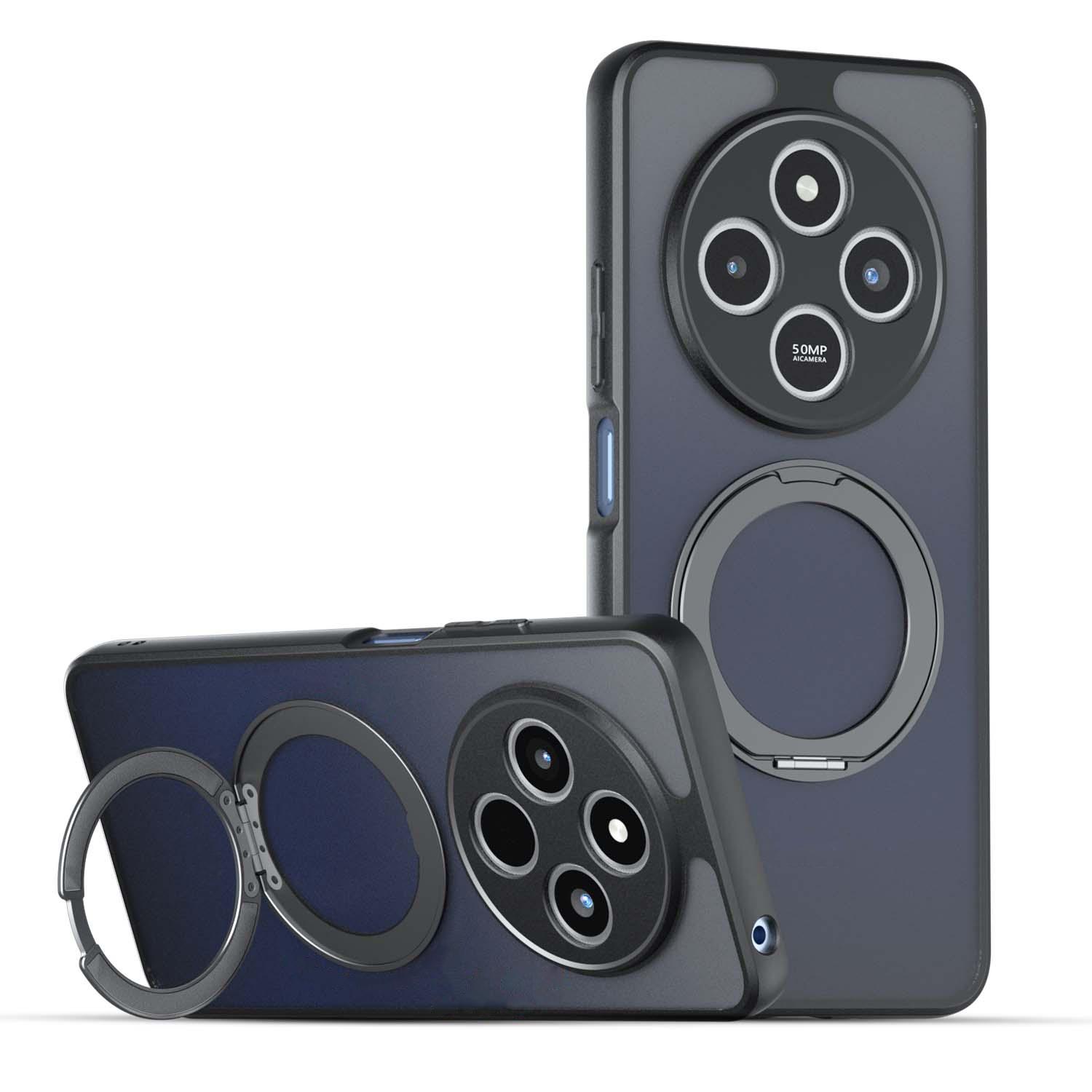 For Redmi 14C 4G / 17C 4G / A4 5G Armor Magnetic Holder PC Hybrid TPU Phone Case(Frosted Black) - Shopkiz.com