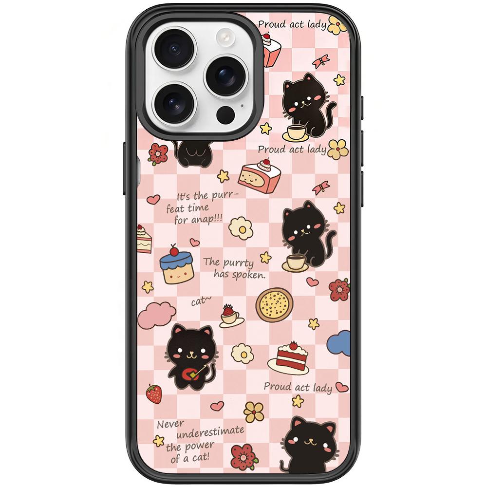 For iPhone 15 Pro Adorable Dessert Cat Pattern Magnetic Phone Case(Black) - Shopkiz.com