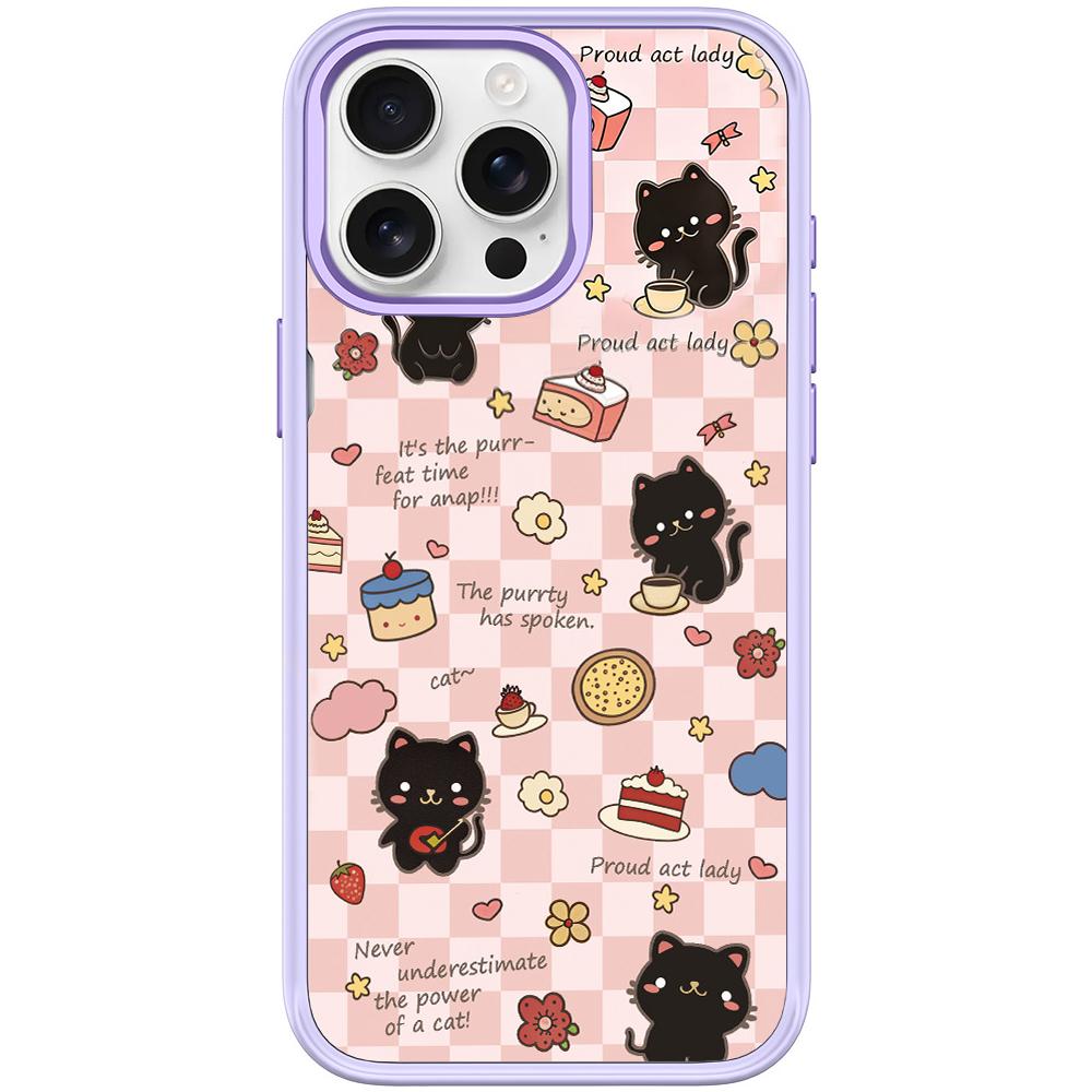 For iPhone 15 Pro Adorable Dessert Cat Pattern Magnetic Phone Case(Light Purple) - Shopkiz.com