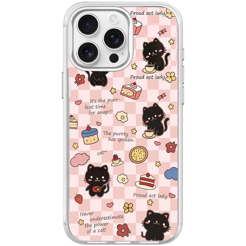 For iPhone 15 Pro Max Adorable Dessert Cat Pattern Magnetic Phone Case(Transparent White) - Shopkiz.com