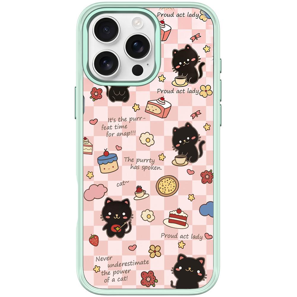 For iPhone 16 Pro Adorable Dessert Cat Pattern Magnetic Phone Case(Light Green) - Shopkiz.com