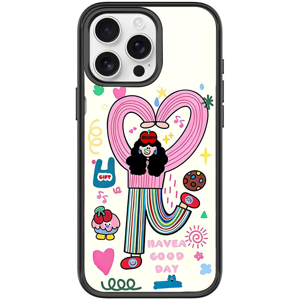 For iPhone 15 Pro Max Dopamine Girl Pattern Magnetic Phone Case(Black) - Shopkiz.com