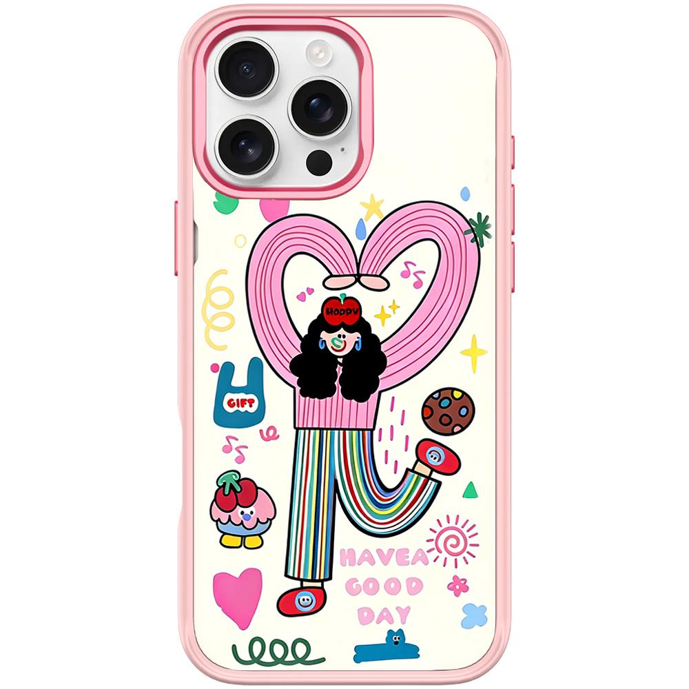 For iPhone 16 Pro Dopamine Girl Pattern Magnetic Phone Case(Pink) - Shopkiz.com