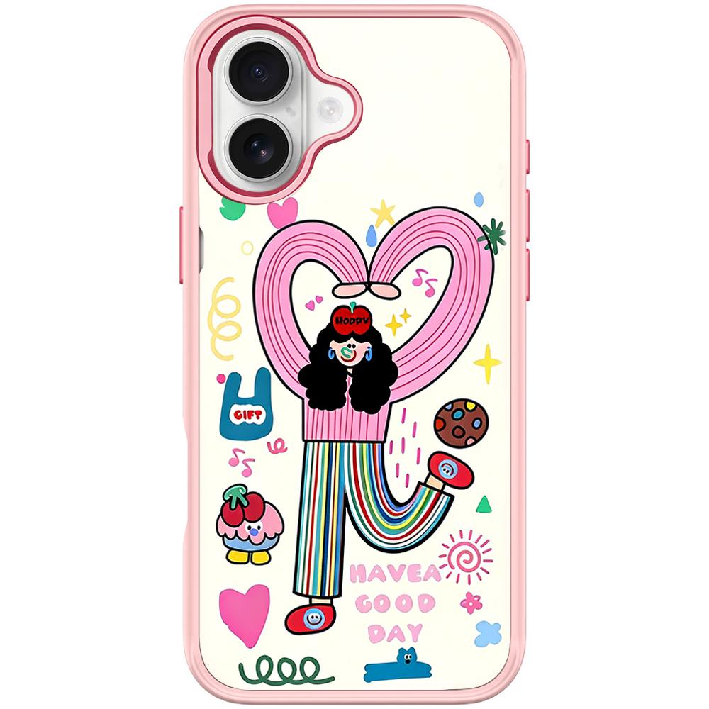 For iPhone 17 Dopamine Girl Pattern Magnetic Phone Case(Pink) - Shopkiz.com