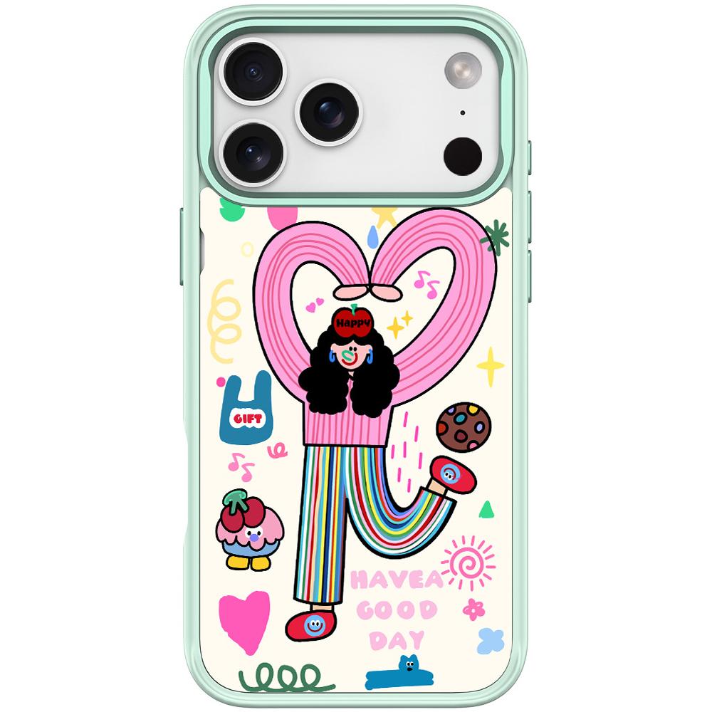 For iPhone 17 Pro Max Dopamine Girl Pattern Magnetic Phone Case(Light Green) - Shopkiz.com