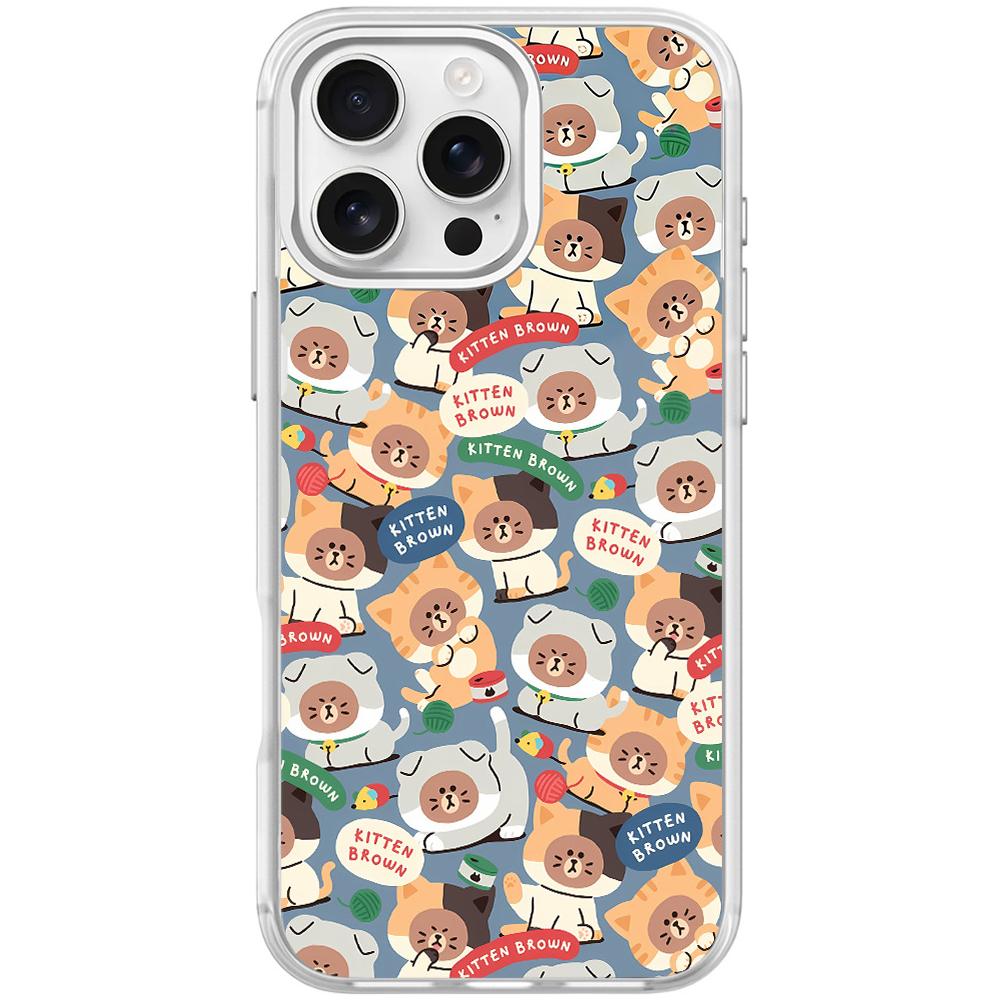 For iPhone 16 Pro Max Adorable Little Bear Pattern Magnetic Phone Case(Transparent White) - Shopkiz.com