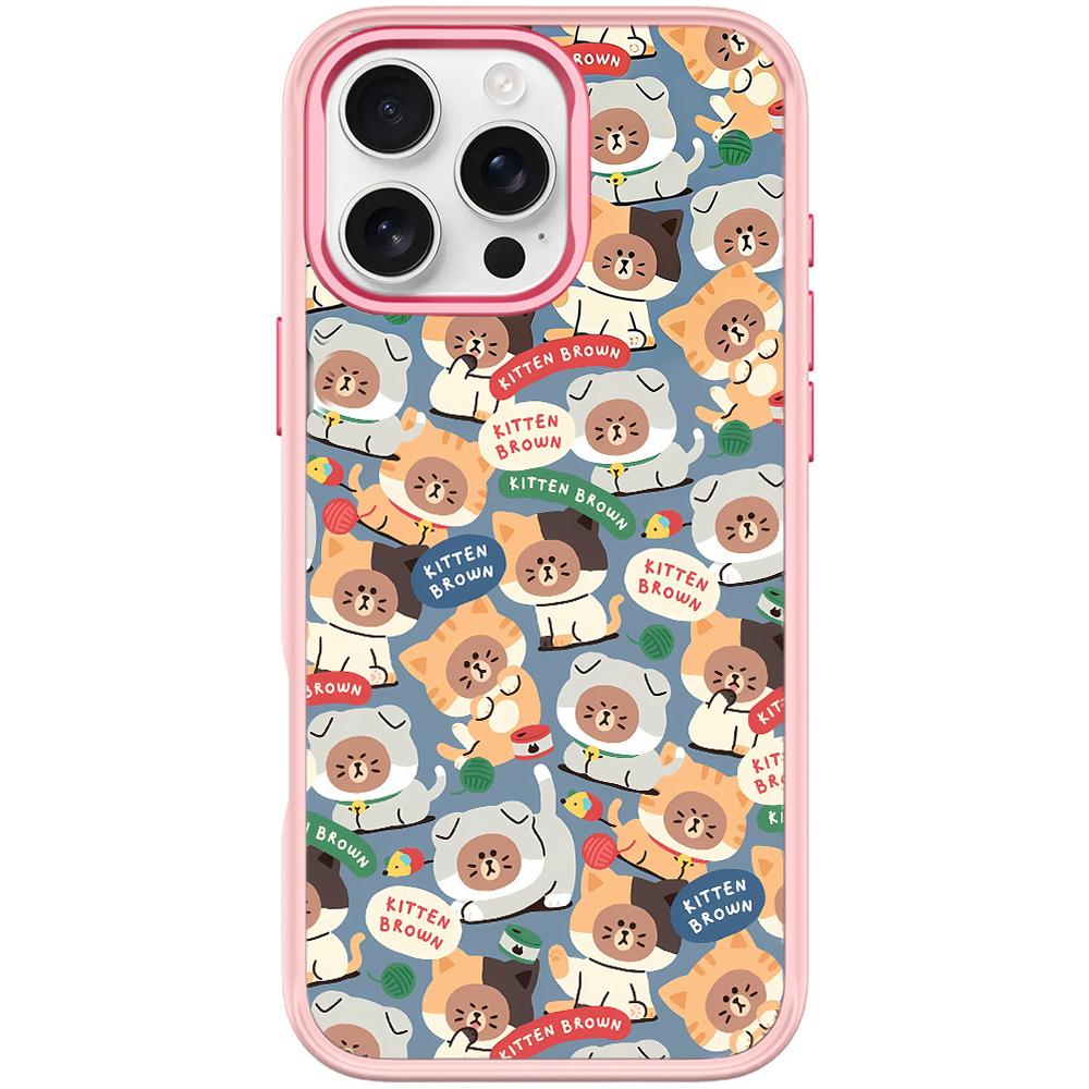 For iPhone 16 Pro Max Adorable Little Bear Pattern Magnetic Phone Case(Pink) - Shopkiz.com