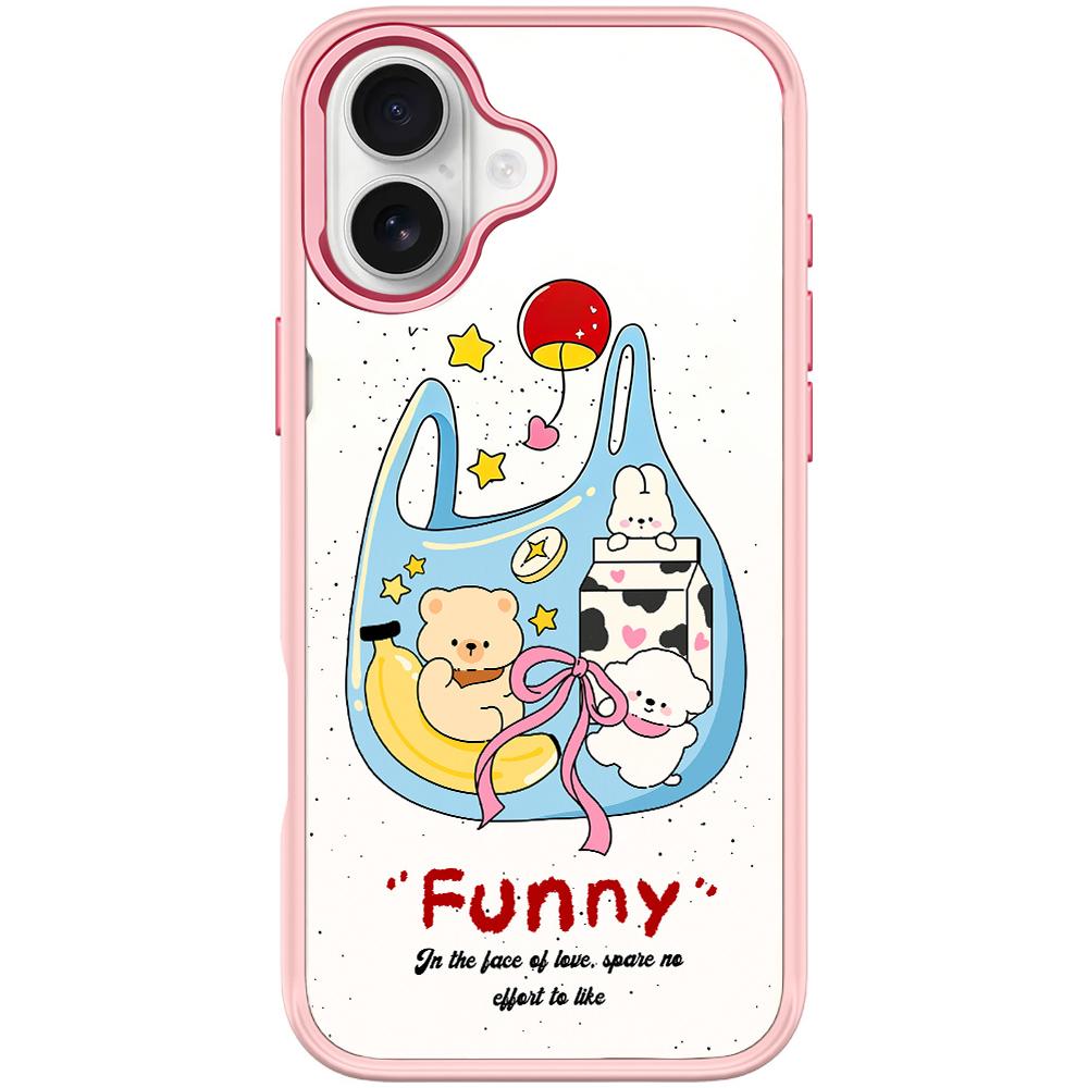For iPhone 16 Adorable Handbag Bear Pattern Magnetic Phone Case(Pink) - Shopkiz.com