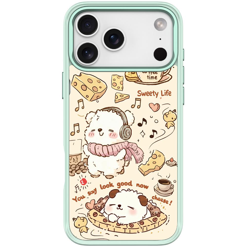 For iPhone 17 Pro Max Adorable Coffee Cat Pattern Magnetic Phone Case(Light Green) - Shopkiz.com