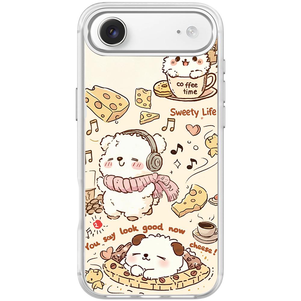 For iPhone Air Adorable Coffee Cat Pattern Magnetic Phone Case(Transparent White) - Shopkiz.com