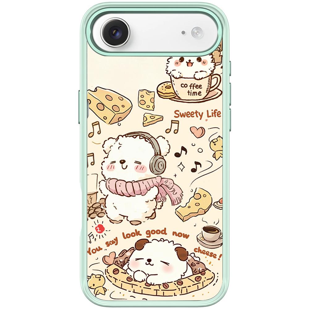 For iPhone Air Adorable Coffee Cat Pattern Magnetic Phone Case(Light Green) - Shopkiz.com