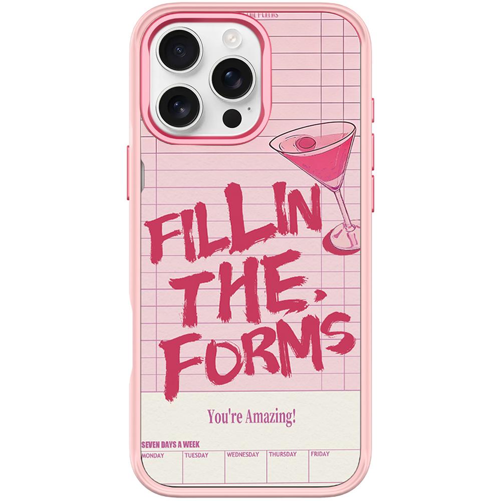 For iPhone 16 Pro Max Cocktail and Text Pattern Magnetic Phone Case(Pink) - Shopkiz.com