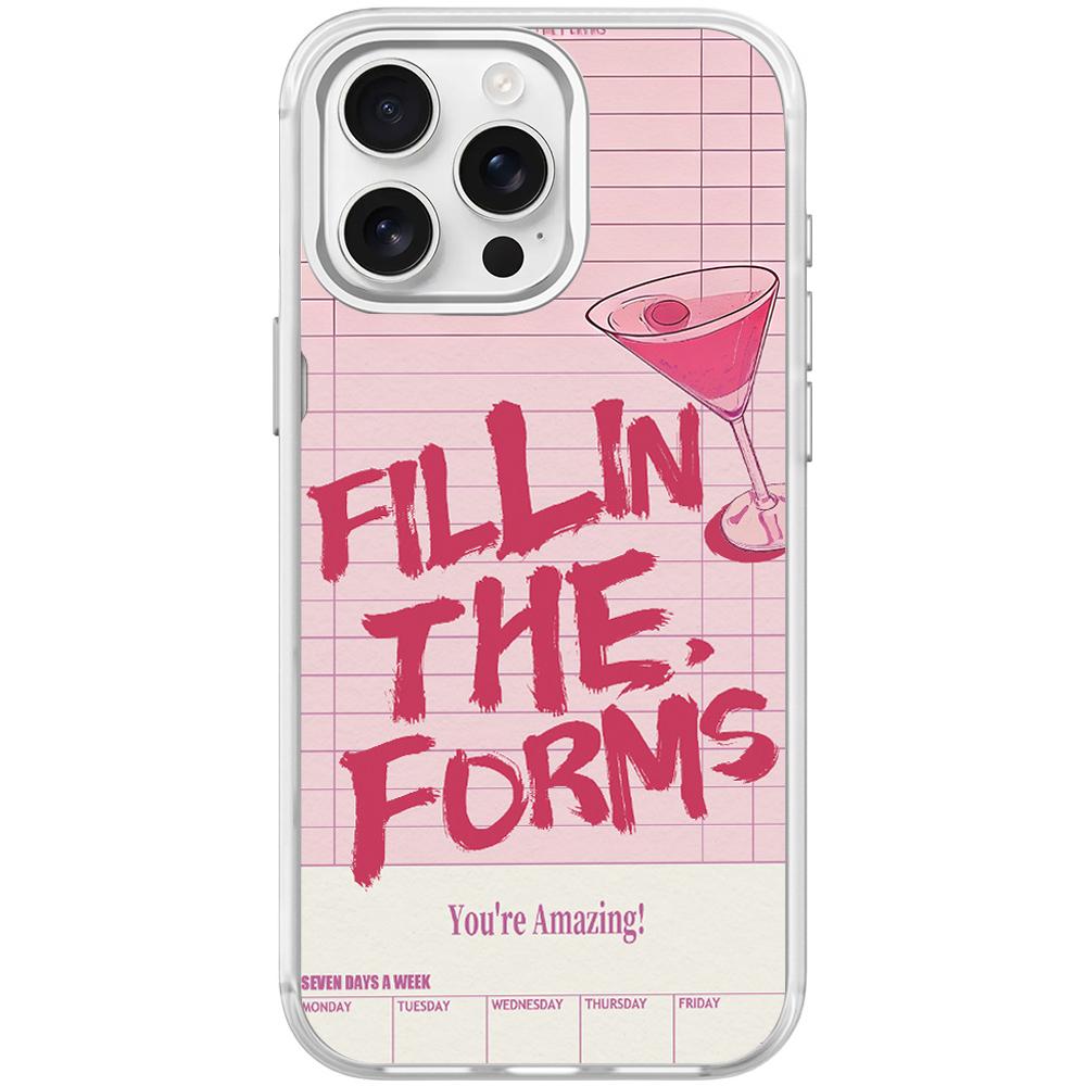 For iPhone 15 Pro Cocktail and Text Pattern Magnetic Phone Case(Transparent White) - Shopkiz.com