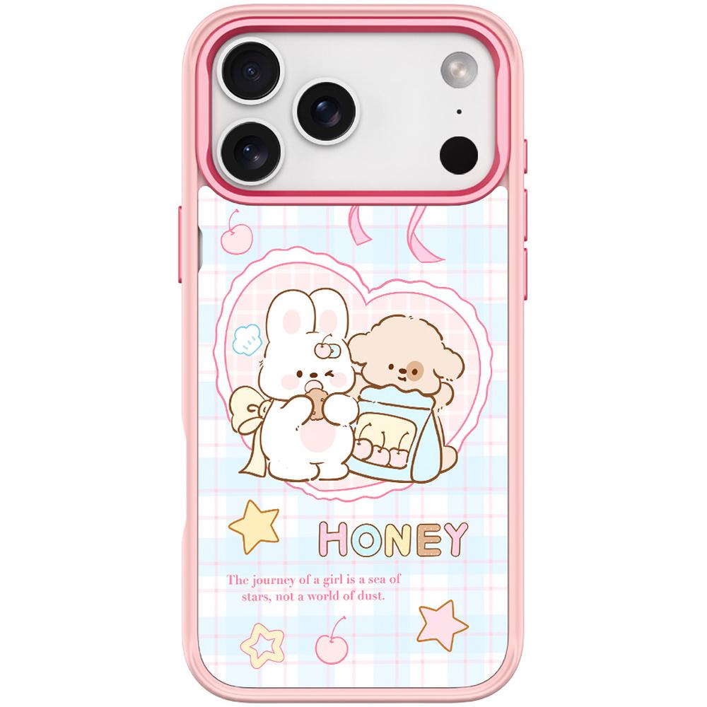 For iPhone 17 Pro Max Adorable Love Rabbit Pattern Magnetic Phone Case(Pink) - Shopkiz.com