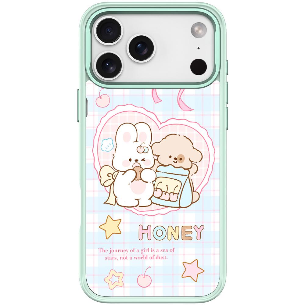 For iPhone 17 Pro Max Adorable Love Rabbit Pattern Magnetic Phone Case(Light Green) - Shopkiz.com