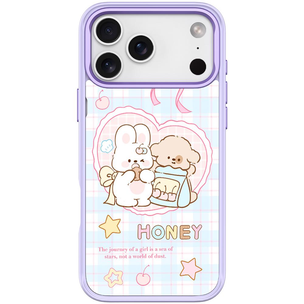 For iPhone 17 Pro Max Adorable Love Rabbit Pattern Magnetic Phone Case(Light Purple) - Shopkiz.com