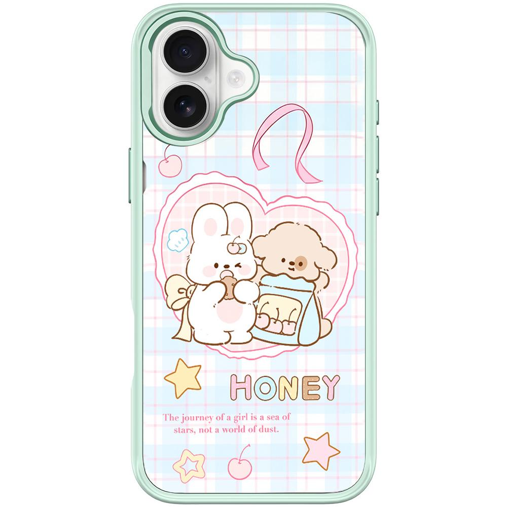 For iPhone 17 Adorable Love Rabbit Pattern Magnetic Phone Case(Light Green) - Shopkiz.com