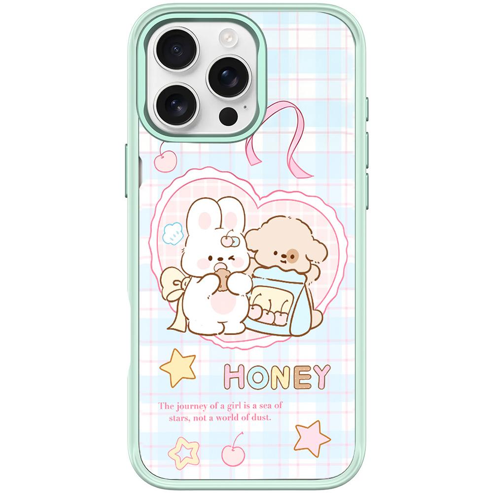 For iPhone 16 Pro Adorable Love Rabbit Pattern Magnetic Phone Case(Light Green) - Shopkiz.com