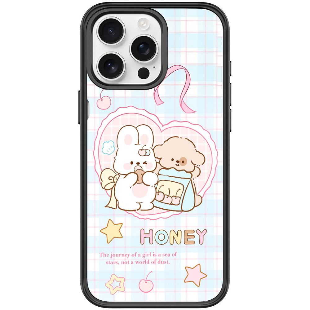 For iPhone 15 Pro Adorable Love Rabbit Pattern Magnetic Phone Case(Black) - Shopkiz.com