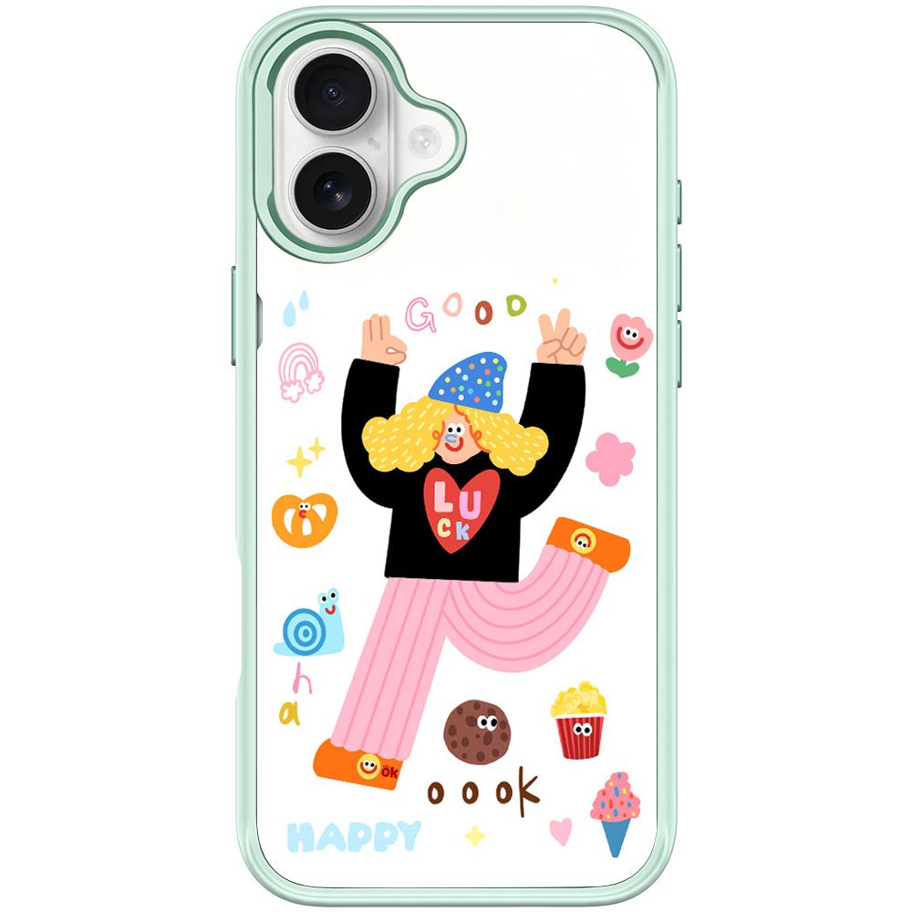 For iPhone 17 Little Girl and Good Text Pattern Magnetic Phone Case(Light Green) - Shopkiz.com